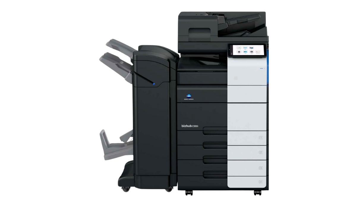c550i with accessories front view Konica Minolta BizHub C550i copier for sale